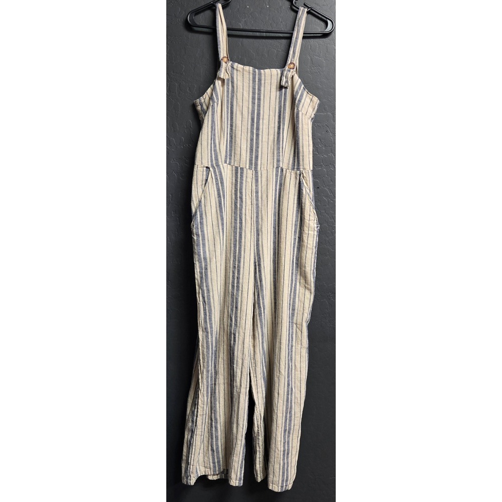 Gypsies & Moondust Linen Blend Striped Wide Leg Jumpsuit Size L Boho